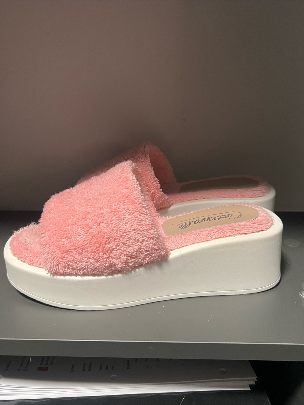 ☀️ L'INTERVALLE Baby Pink Terry Towel Platform Slide Sandals
